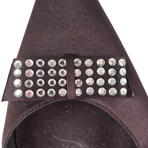 Nina Womens Heels Size 8.5M Pointed Toe Rhinestone Bow Detail Brown Satin - Picture 4 of 8